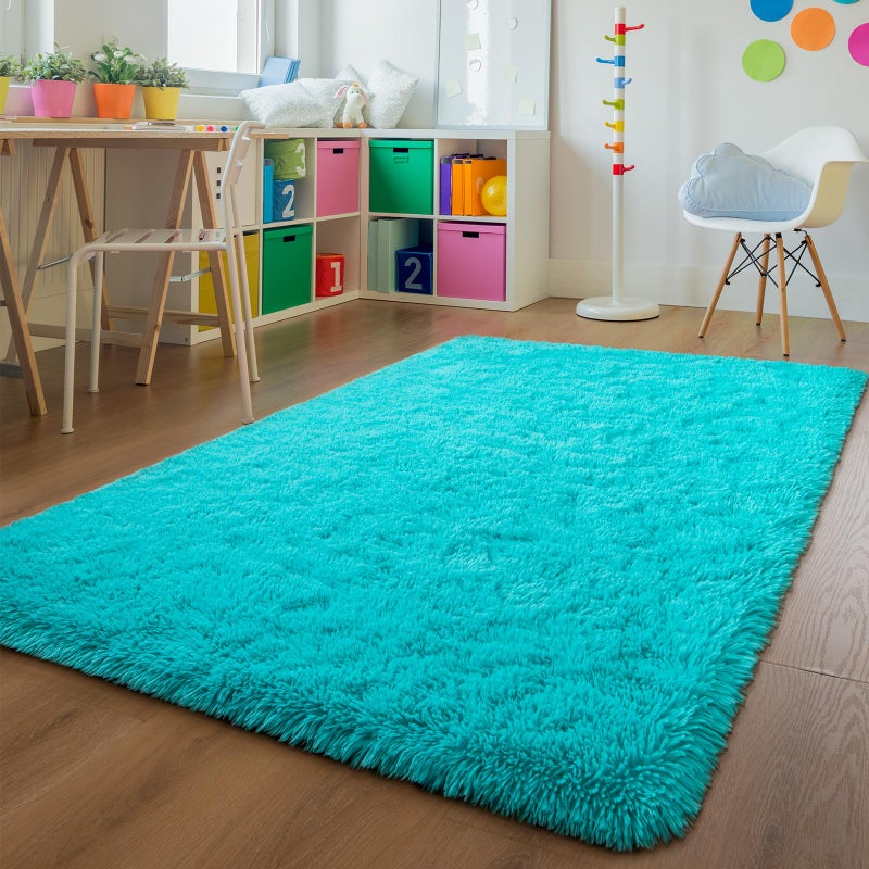 Andecor Soft Fluffy Bedroom Rugs, 4 x 6 Feet Indoor Shaggy Plush Area Rug for Boys Girls Kids Baby College Dorm Living Room Home Decor Floor Carpet, Teal Blue - Image 2